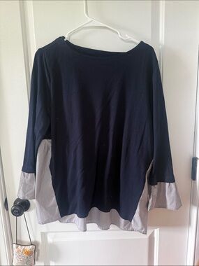 LOFT Navy Tunic with Striped Layered Hem